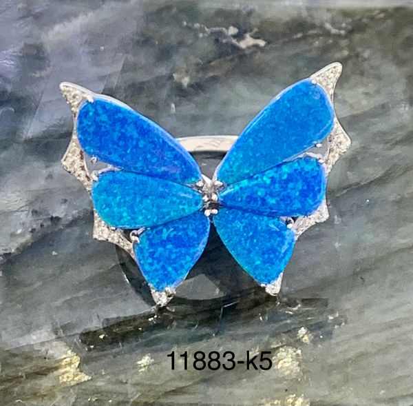 925 S.Silver Simulated Blue Opal ring, wonderful butterfly Ring in all sizes - 11883-k5