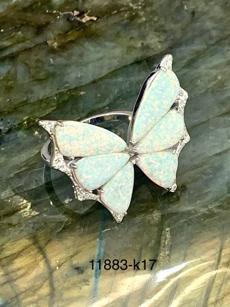 925 S.Silver Simulated White Opal ring, wonderful butterfly Ring in all sizes -11883-k17