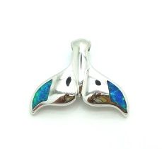 925 Sterling Silver Simulated Blue Opal pendant, Whale tail style - 33OP111-K5