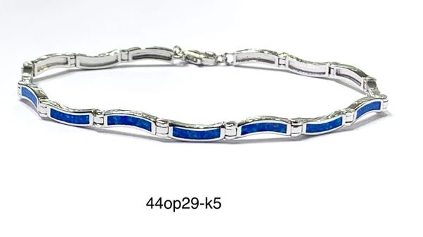 925 Sterling Silver Simulated Blue Opal Bracelet, thin bar links-44op29-k5