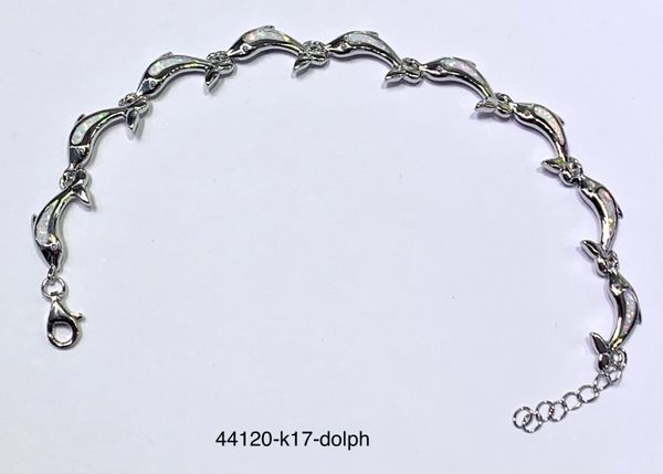 925 Sterling Silver Simulated White Opal Bracelet Dolphins,44120-k17