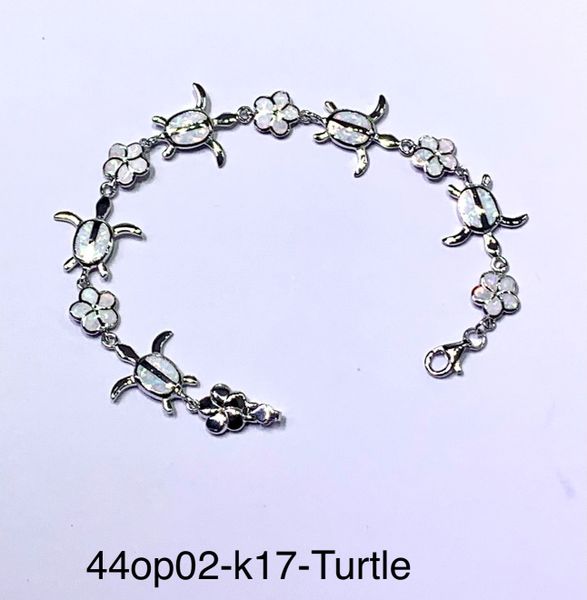 925 Sterling Silver Simulated Blue Opal Bracelet Turtle and Flower Style ,44op02-k17