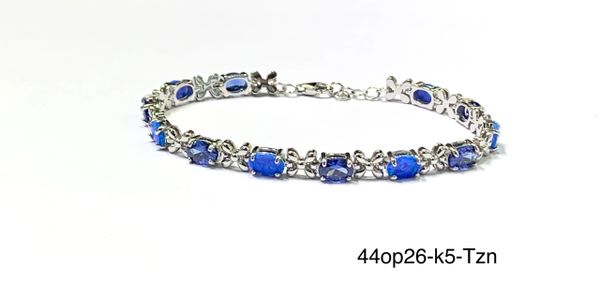 925 Sterling Silver Simulated Blue Opal Bracelet XO Style oval stone ,,44op26