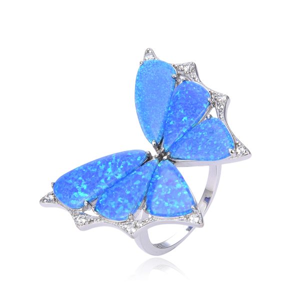 925 S.Silver Simulated Blue Opal ring, wonderful butterfly Ring in all sizes - 11883-k5