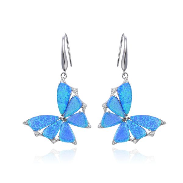 925 Sterling Silver Simulated blue opal butterfly earrings -22654-k5