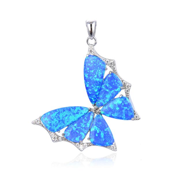 925 Sterling Silver Simulated blue opal butterfly Pendant-33842-k5