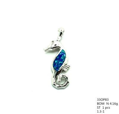 925 STERLING SILVER SIMULATED WHITE OPAL SEAHORSE PENDANT -33OP83-K5