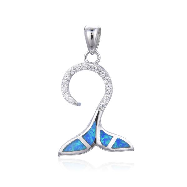 925 Sterling Silver Simulated Blue opal Pendant,Whale Tail STYLES ,33569-k5
