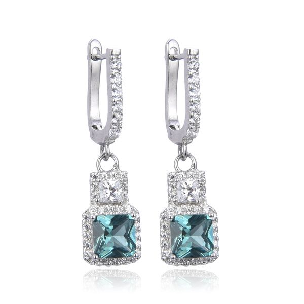 925 STERLING SILVER SIMULATED PARAIBA CHANGE COLOR STONE LONG FRENCH HOOK EARRINGS -22748-PR