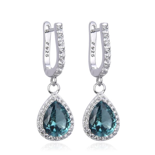 925 STERLING SILVER SIMULATED PARAIBA CHANGE COLOR STONE LONG FRENCH HOOK EARRINGS -22749-PR