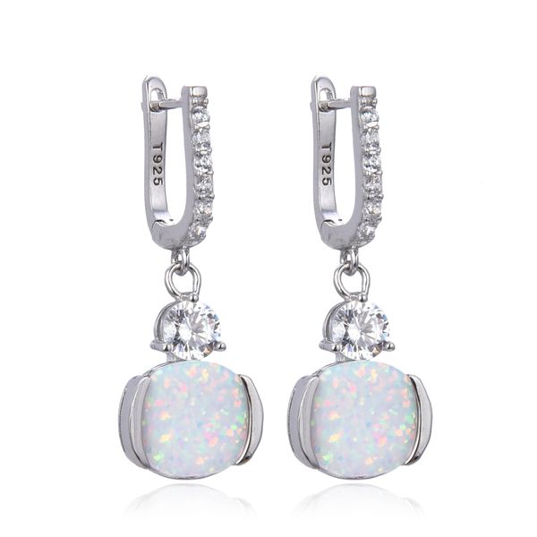 925 STERLING SILVER SIMULATED WHITE OPAL LONG FRENCH HOOK EARRINGS -22753-K17