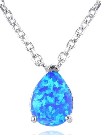 925 STERLING SILVER SIMULATED BLUE OPAL DROP SHAPE NECKLACES -55183-K5