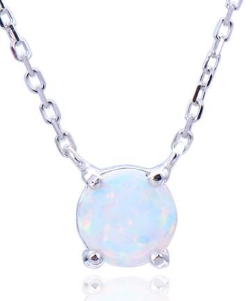 925 STERLING SILVER SIMULATED WHITE OPAL ROUND SHAPE NECKLACES -55021-K17