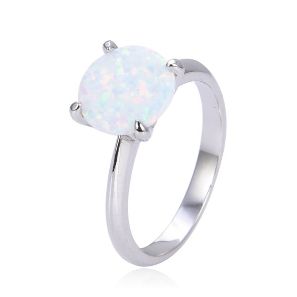 925 STERLING SILVER SIMULATED WHITE OPAL SOLITAIRE RING-11103-K17