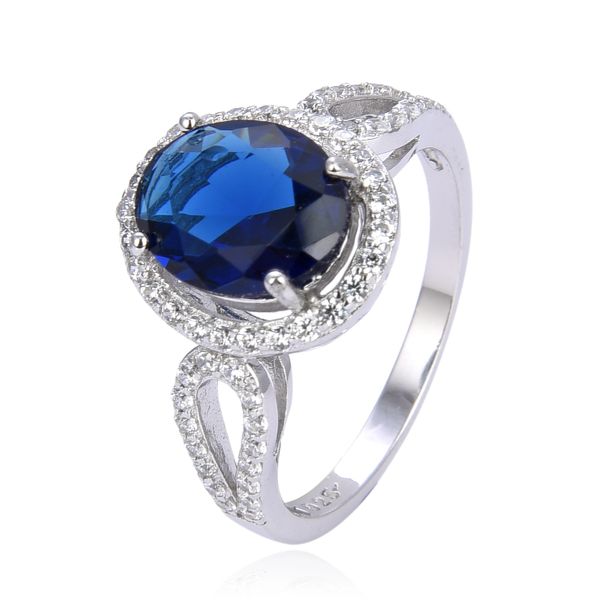 925 STERLING SILVER CZ SAPPHIRE OVAL COCKTAIL RING - 11157-SAPH