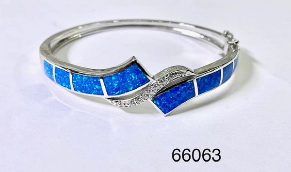925 STERLING SILVER SIMULATED BLUE OPAL BANGLE WAVE STYLE-66063-K5
