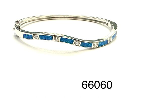 925 STERLING SILVER SIMULATED BLUE OPAL BANGLE WAVE STYLE-66060-K5