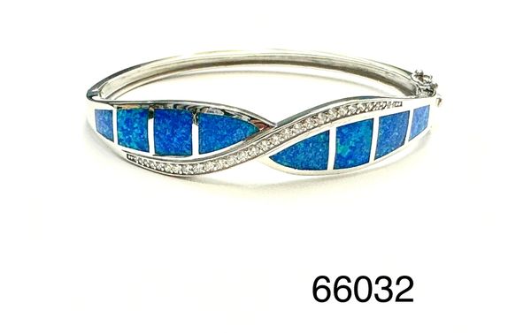 925 STERLING SILVER SIMULATED BLUE OPAL BANGLE INFINITY STYLE-66032-K5