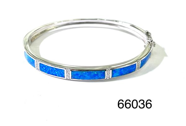 925 STERLING SILVER SIMULATED BLUE OPAL BANGLE BAR CASUAL STYLE-66036-K5