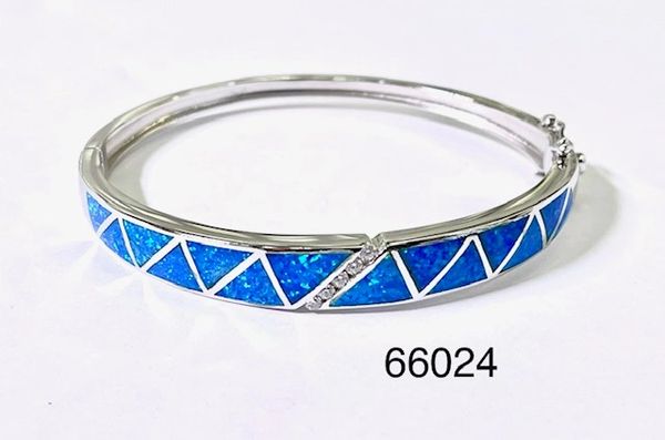925 STERLING SILVER SIMULATED BLUE OPAL BANGLE ZIGZAG CASUAL STYLE-66024-K5