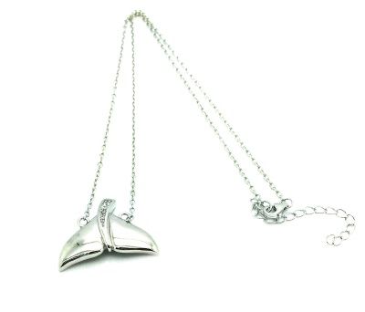 925 STERLING SILVER WHALE TAIL NECKLACE WITH CZ STONE -33CZ13-WH