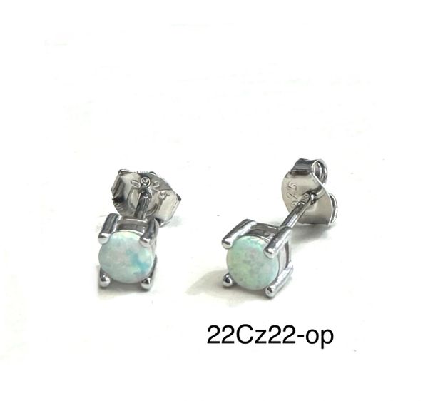 925 STERLING SILVER SOLITAIRE SINGLE STONE 4MM SIMULATED WHITE OPAL STUD EARRINGS -22CZ22-K17