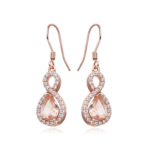 925 Sterling Silver Halo Infinity style morganite ,color cz stones , Gem stone Earrings - 22cz17-mor