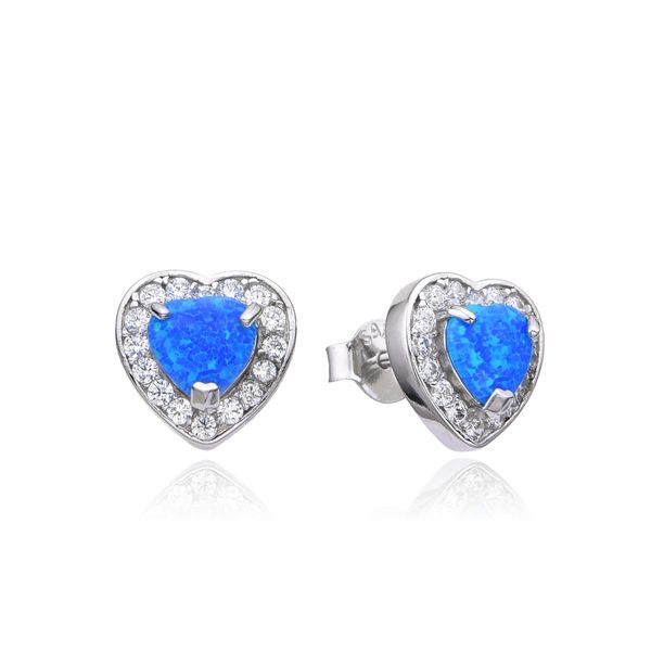 925 Sterling Silver Simulated Blue Opal Heart Stud Earrings,22st11-K5