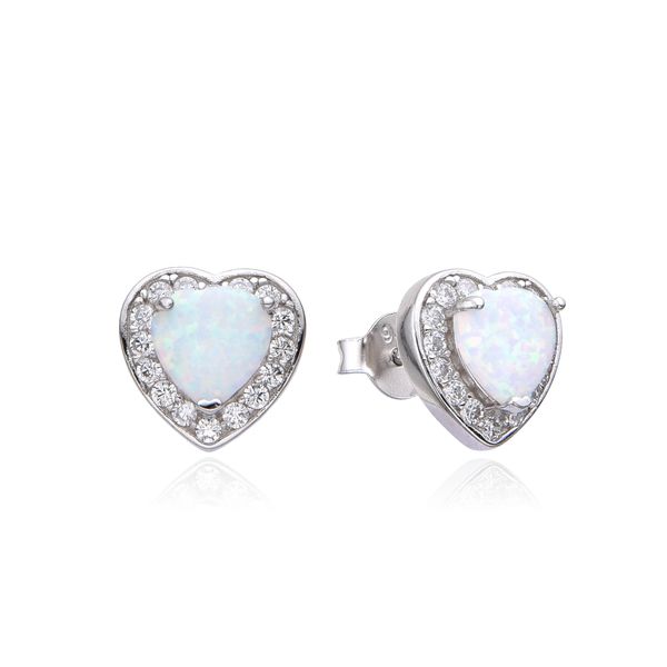 925 Sterling Silver Simulated White Opal Heart Stud Earrings,22st11-K17
