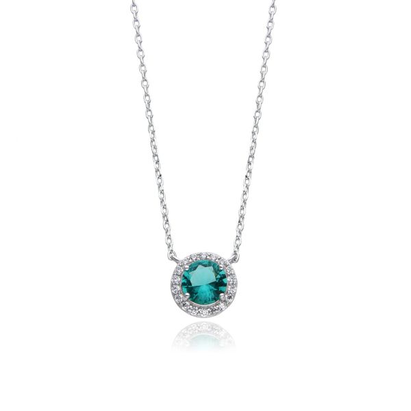 925 Sterling Silver Hallo Round stone Paraiba changing color necklace-55CZ55-PAR