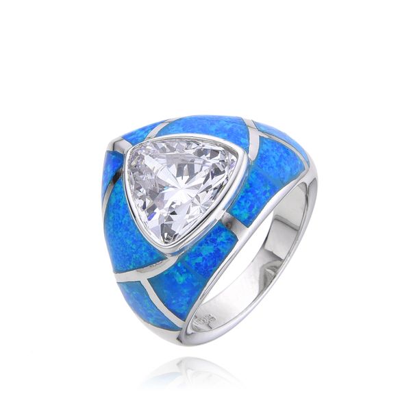 925 Sterling Silver Simulated lab created Opal Cocktail Ring With White cz Diamond center stone rings-111066-k5-wh