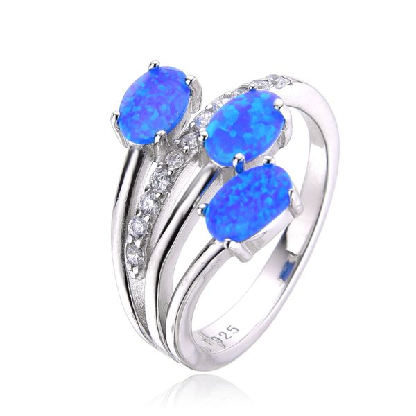 925 Sterling Silver Lab Grown Blue Opal 3 stone Ring, 11029-k5