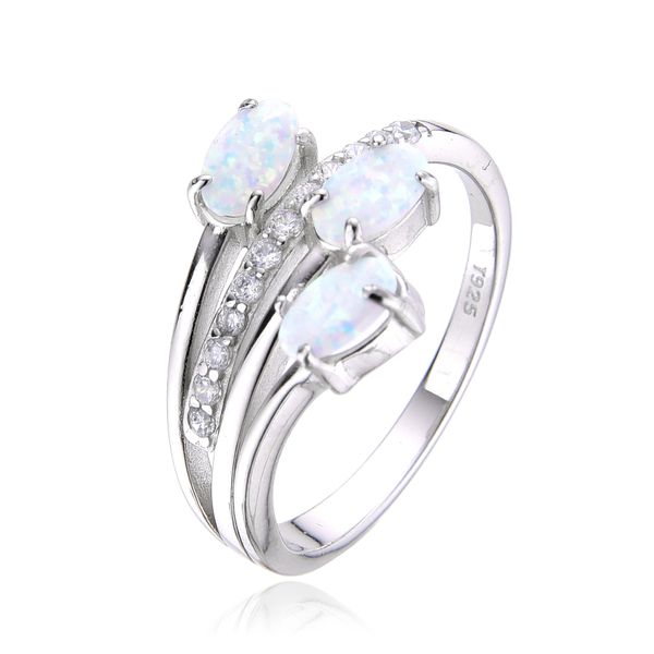 925 Sterling Silver Lab Grown WHITE Opal 3 stone Ring, 11029-k17