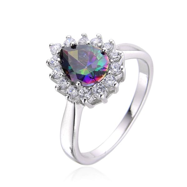 925 Sterling Silver CZ Mystic Topaz Ring pear shape vintage style- 11042-my