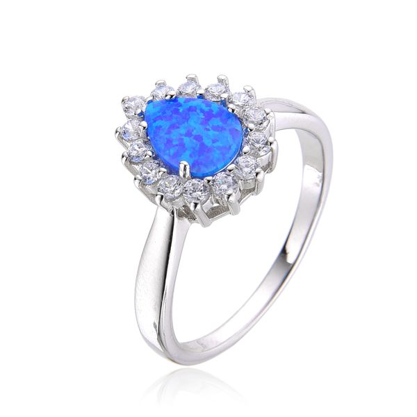 925 SILVER SIMULATED BLUE OPAL HALO DROP SHAPE RING-11130-K5