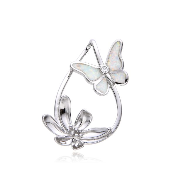 925 Sterling Silver Simulated White Opal Butterfly Pendant art deco-33926-k17