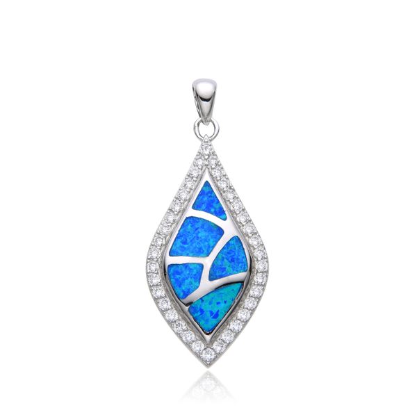 925 Sterling Silver Simulated Blue Opal Jewelry Inlaid Pendant art deco-33238-k5