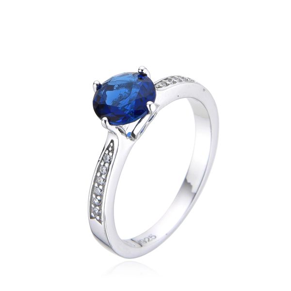 925 Sterling Silver Color CZ Sapphire Center stone solitaire Ring,11101-Saph