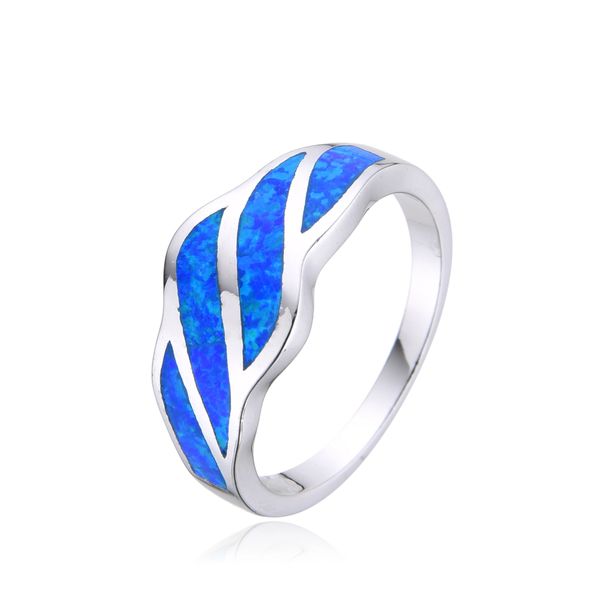 925 Sterling Silver Simulated Blue Opal Jewelry Inlaid Ring-11176-k5