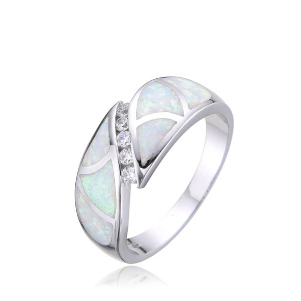 925 Sterling Silver Simulated White Opal Inlaid Ring-11185-k17