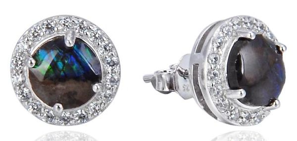 925 STERLING SILVER HALO STYLE 8MM SULTNITE CHANGING COLOR STUD EARRINGS-22CZ18-204