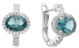 925 STERLING SILVER HALO STYLE FRENCH HOOK, OVAL 6X8MM PARAIBA CHANGING COLOR EARRINGS-22593-3113