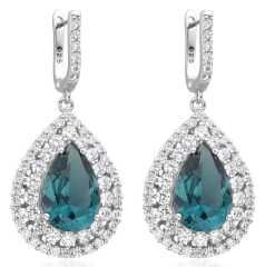 925 STERLING SILVER HALO STYLE , DROP SHAPE 10X16 MM PARAIBA CHANGING COLOR FRENCH HOOK EARRINGS-22072-3113