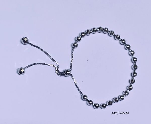 925 Sterling Silver 4mm SILVER ball Bracelet Adjustable style -44275-4mm