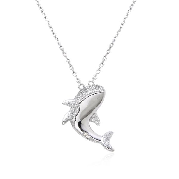 925 STERLING SILVER WHALE PENDANT WITH CZ STONES -33cz11-WH