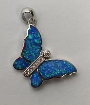 925 Sterling Silver Simulated Blue Opal Butterfly Pendant-331173-k5