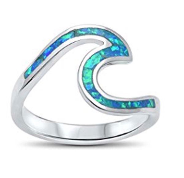 925 Sterling Silver Simulated Blue opal ocean Ring-11273-k5