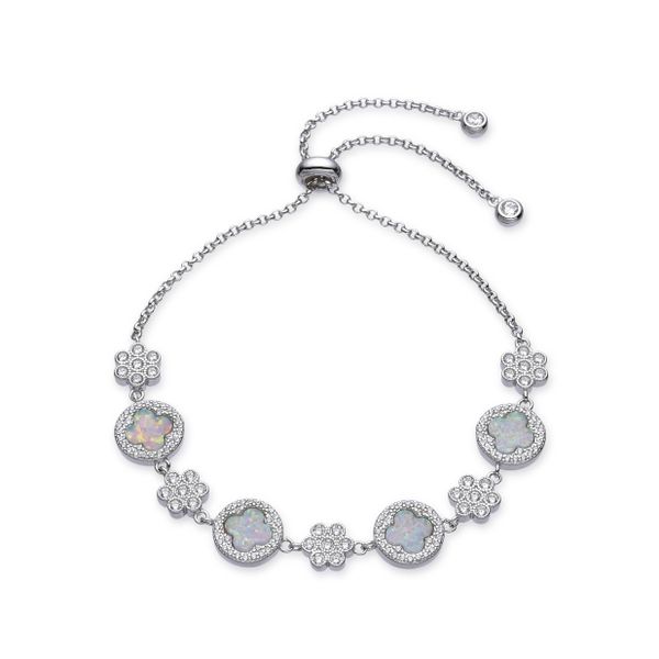 925 Sterling Silver Lab grown White Opal Bolo flower Bracelet -44312-k17