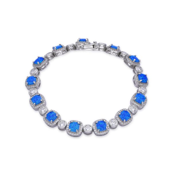 925 Sterling Silver Lab Grown Blue opal Square tennis Bracelet -44311-k5
