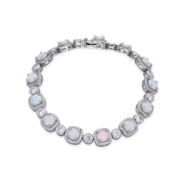 925 Sterling Silver Lab Grown White opal Square tennis Bracelet -44311-k17